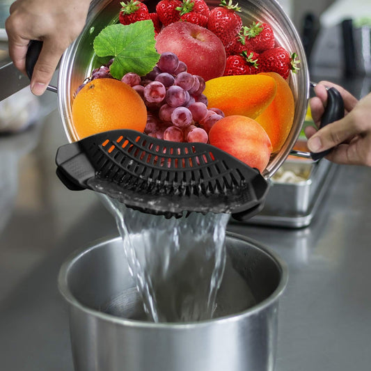 Clip-On Silicone Strainer for Pots and Pans, Food Strainer for Pasta, Meat, Vegetables, and Fruit – Kitchen Colander