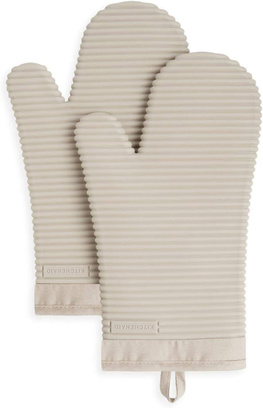 Ribbed Soft Silicone Oven Mitt Set, 7"x13", Milkshake Color, 2 Count
