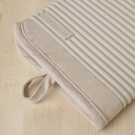 Ribbed Soft Silicone Oven Mitt Set, 7"x13", Milkshake Color, 2 Count
